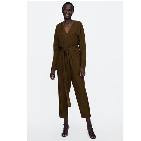 ZARA JUMPSUIT WITH BELT LONG SLEEVES BRAND NEW WITH TAGS SMALL